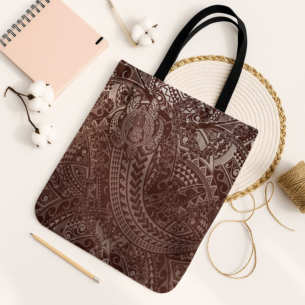 Hawaiian Turtles and Leis Tote Bag Tribal Kakau Pattern Mocha Mousse Color LT03 Black Strap One Size Mocha Mousse - Polynesian Pride