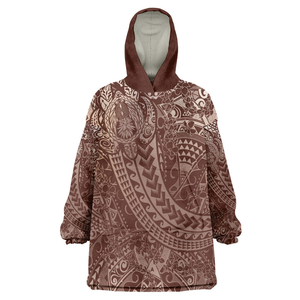 Hawaiian Turtles and Leis Wearable Blanket Hoodie Tribal Kakau Pattern Mocha Mousse Color LT03 One Size Mocha Mousse - Polynesian Pride