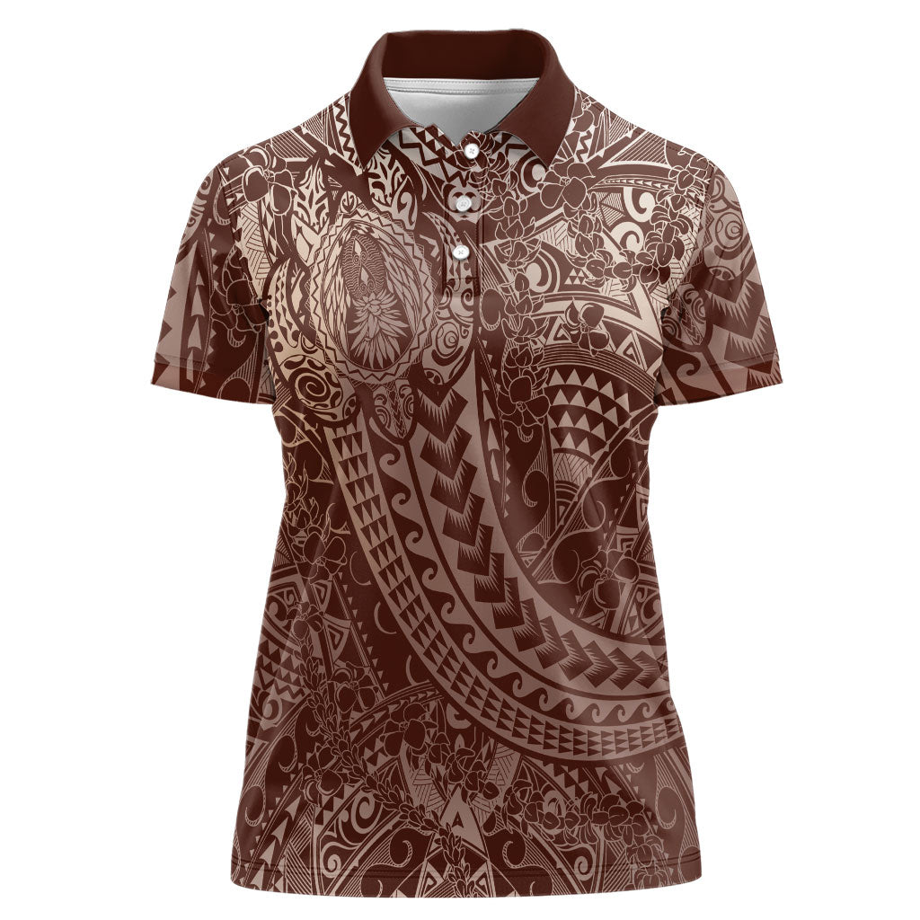 Hawaiian Turtles and Leis Women Polo Shirt Tribal Kakau Pattern Mocha Mousse Color LT03 Female Mocha Mousse - Polynesian Pride