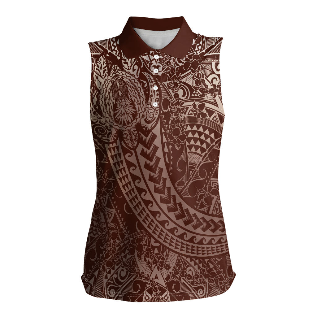 Hawaiian Turtles and Leis Women Sleeveless Polo Shirt Tribal Kakau Pattern Mocha Mousse Color LT03 Female Mocha Mousse - Polynesian Pride