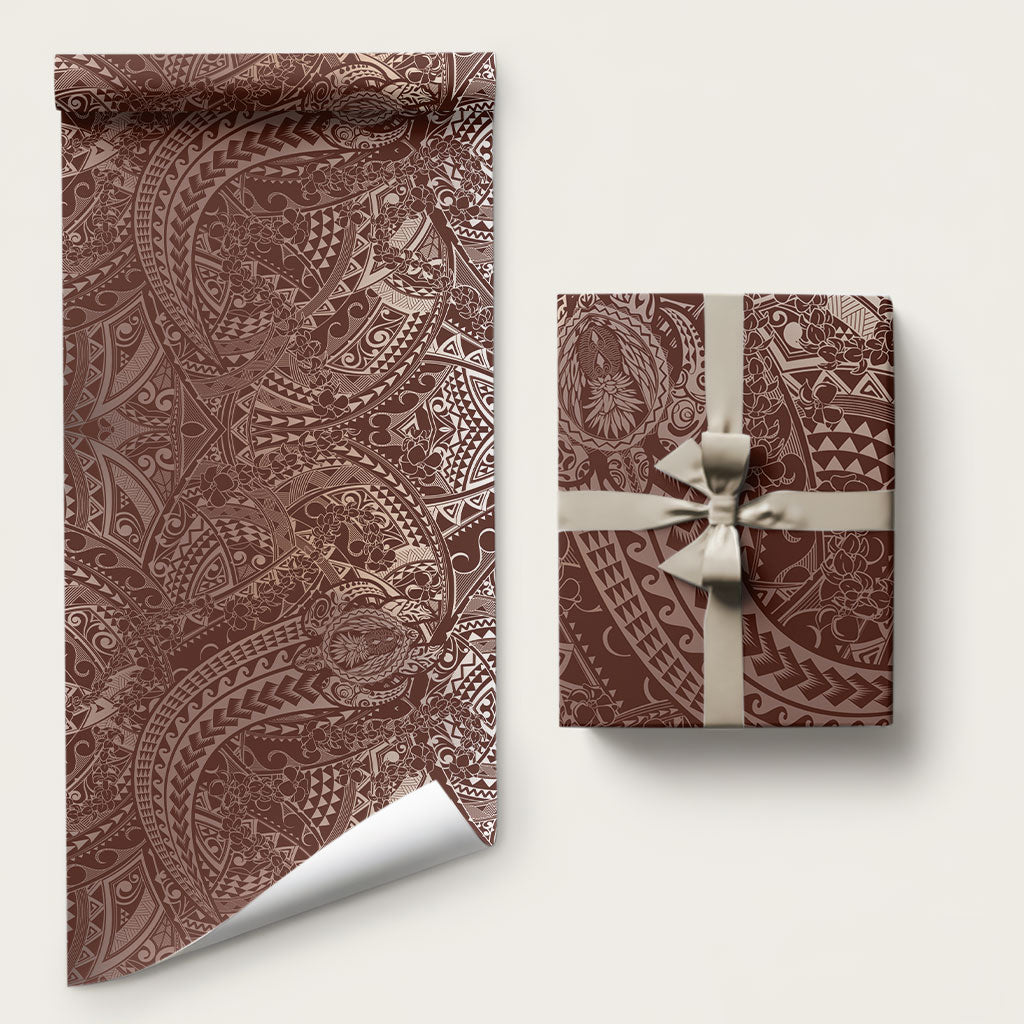 Hawaiian Turtles and Leis Wrapping Paper Tribal Kakau Pattern Mocha Mousse Color LT03 58" × 23" Mocha Mousse - Polynesian Pride