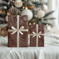 Hawaiian Turtles and Leis Wrapping Paper Tribal Kakau Pattern Mocha Mousse Color