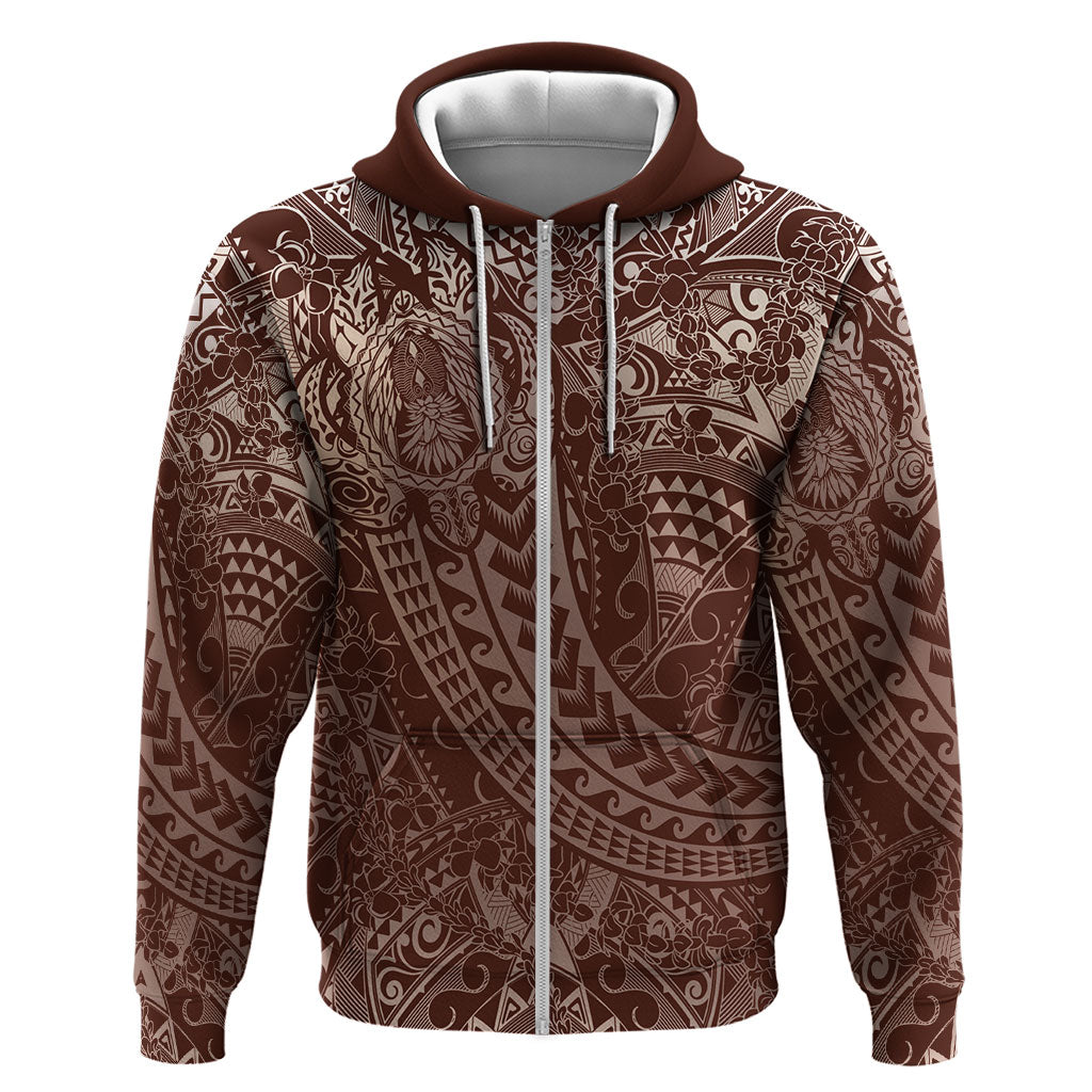 Hawaiian Turtles and Leis Zip Hoodie Tribal Kakau Pattern Mocha Mousse Color LT03 Zip Hoodie Mocha Mousse - Polynesian Pride