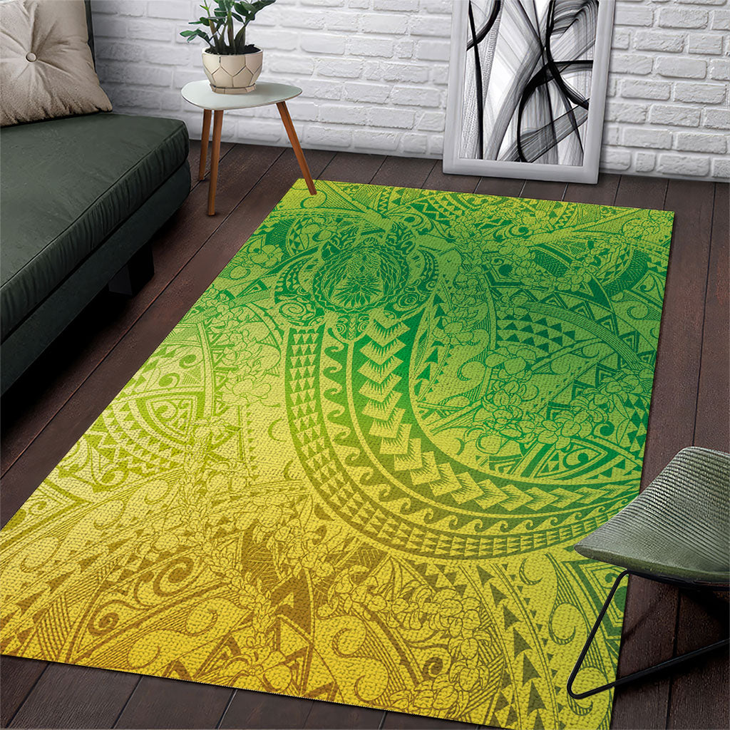 Hawaiian Turtles and Leis Area Rug Tribal Kakau Pattern Fresh Summer Vibe LT03 Green - Polynesian Pride