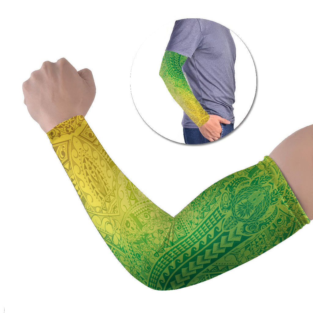 Hawaiian Turtles and Leis Arm Sleeves Tribal Kakau Pattern Fresh Summer Vibe LT03 Set of 2 Green - Polynesian Pride