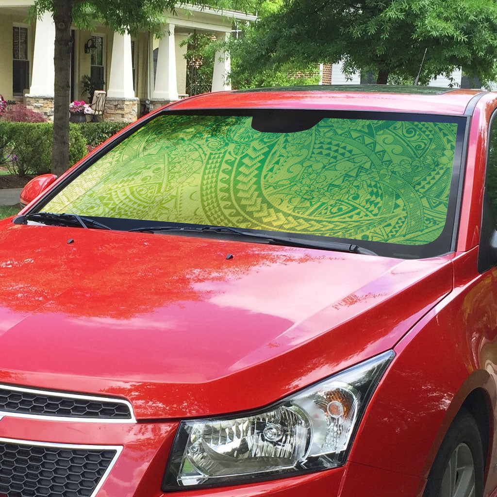 Hawaiian Turtles and Leis Auto Sun Shade Tribal Kakau Pattern Fresh Summer Vibe