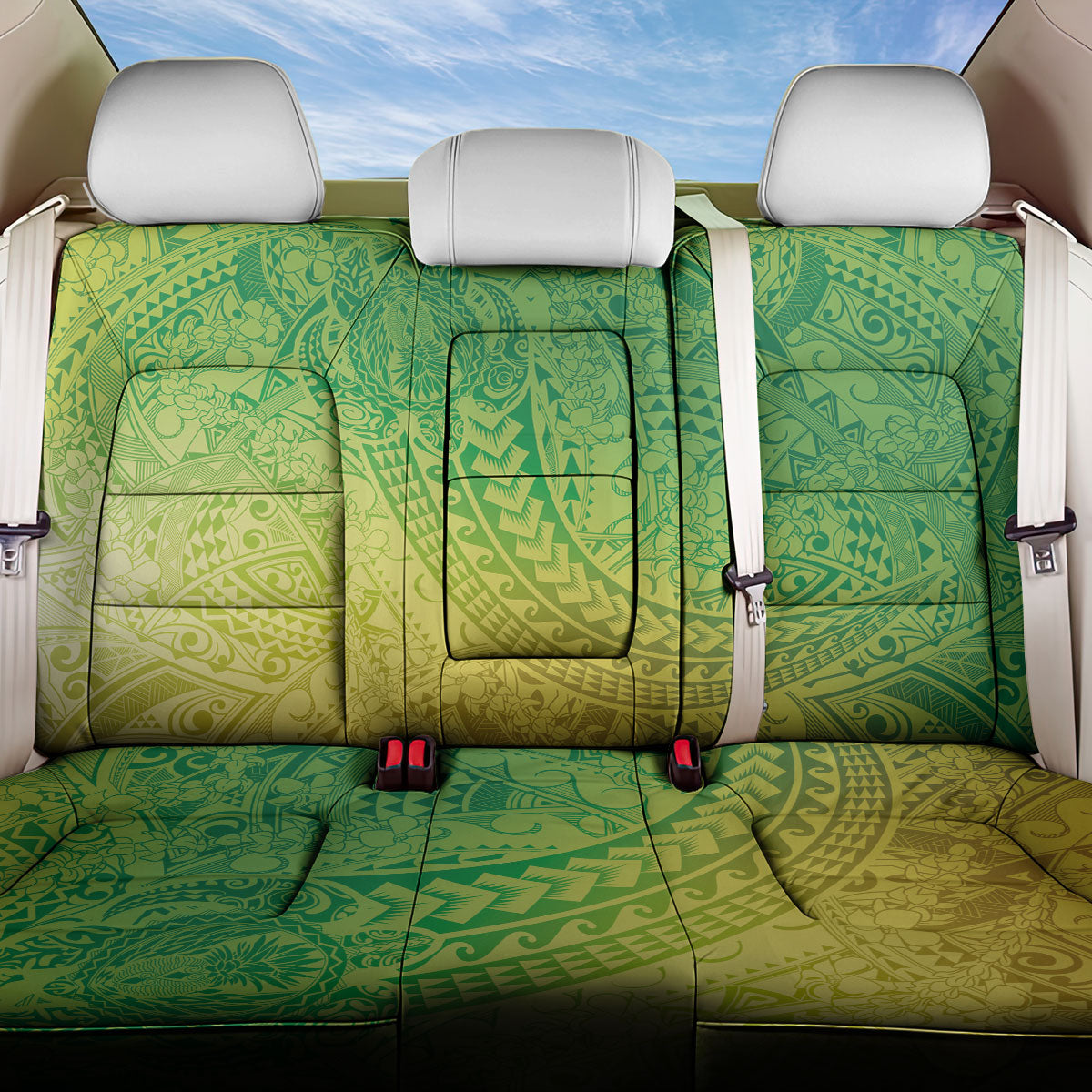 Hawaiian Turtles and Leis Back Car Seat Cover Tribal Kakau Pattern Fresh Summer Vibe LT03 One Size Green - Polynesian Pride