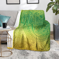 Hawaiian Turtles and Leis Blanket Tribal Kakau Pattern Fresh Summer Vibe