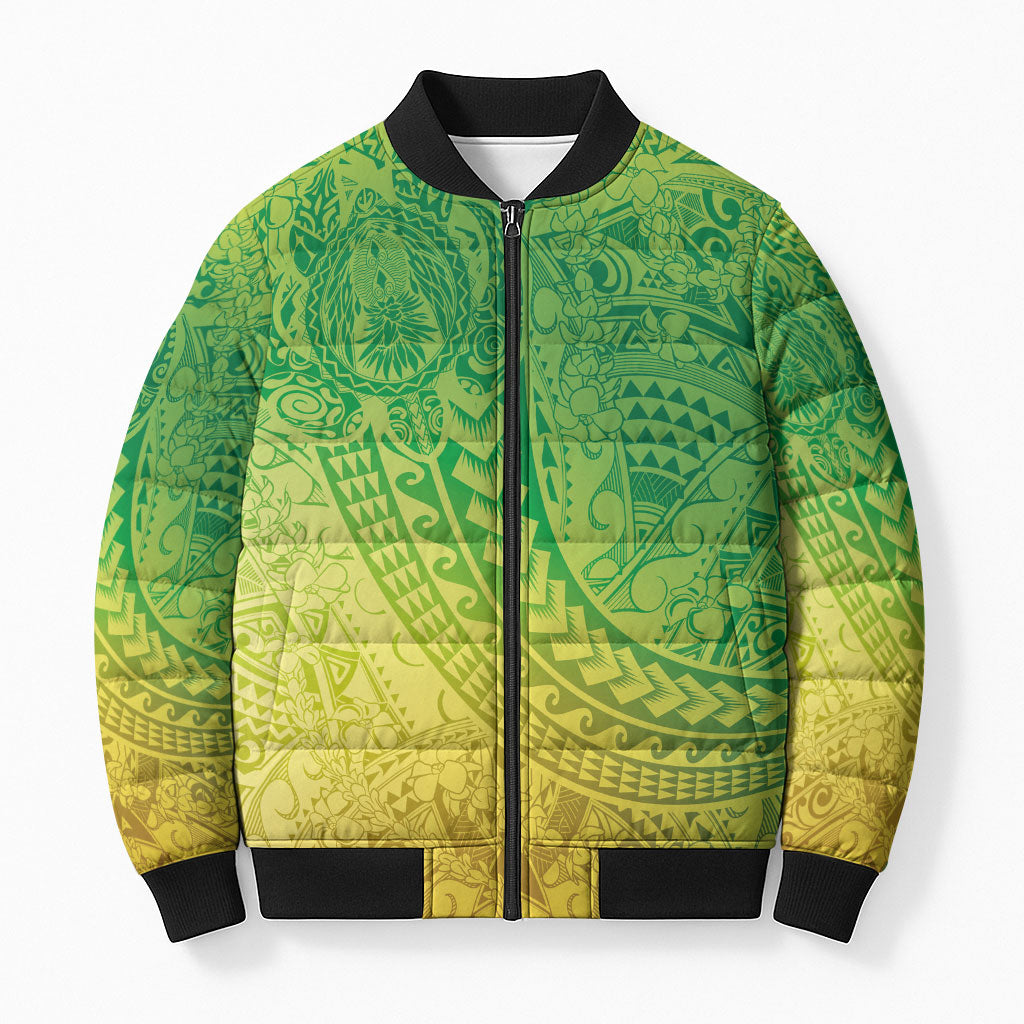 Hawaiian Turtles and Leis Bomber Puffer Jacket Tribal Kakau Pattern Fresh Summer Vibe