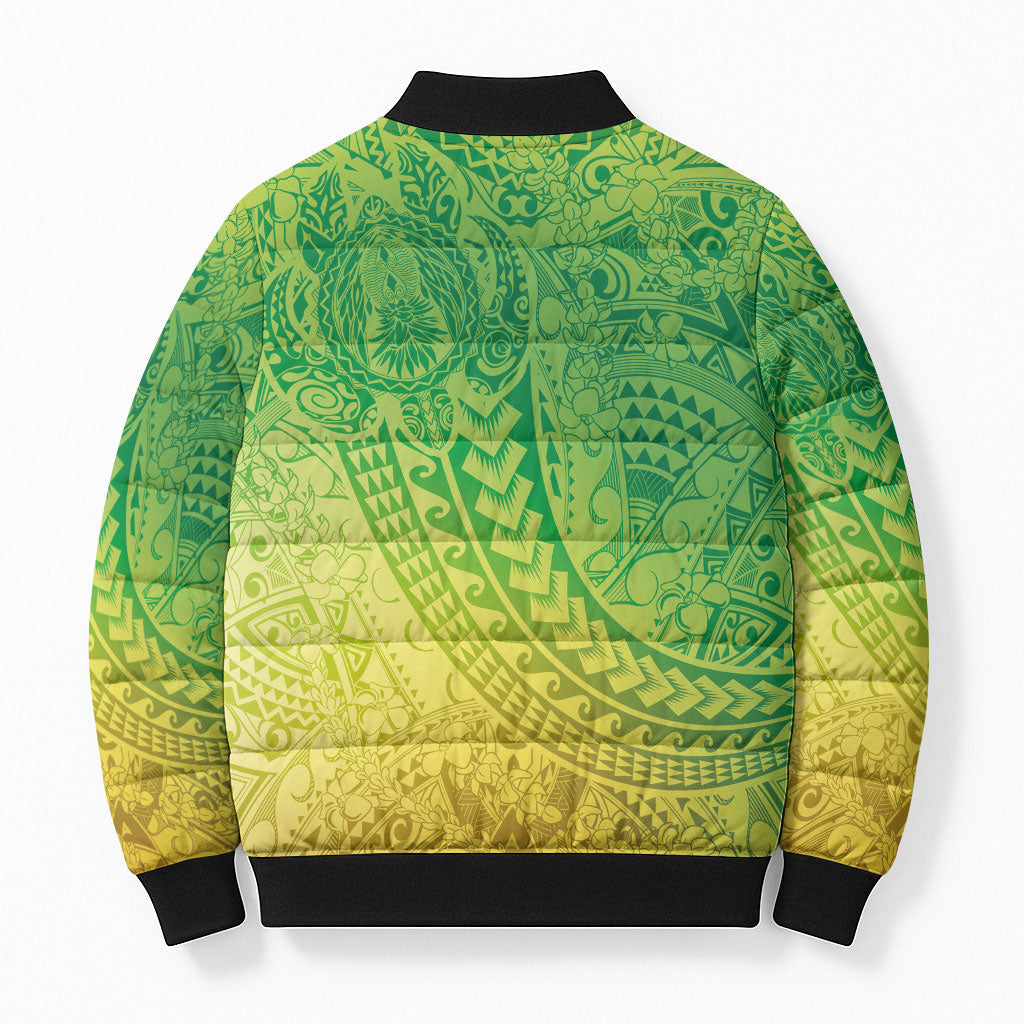 Hawaiian Turtles and Leis Bomber Puffer Jacket Tribal Kakau Pattern Fresh Summer Vibe