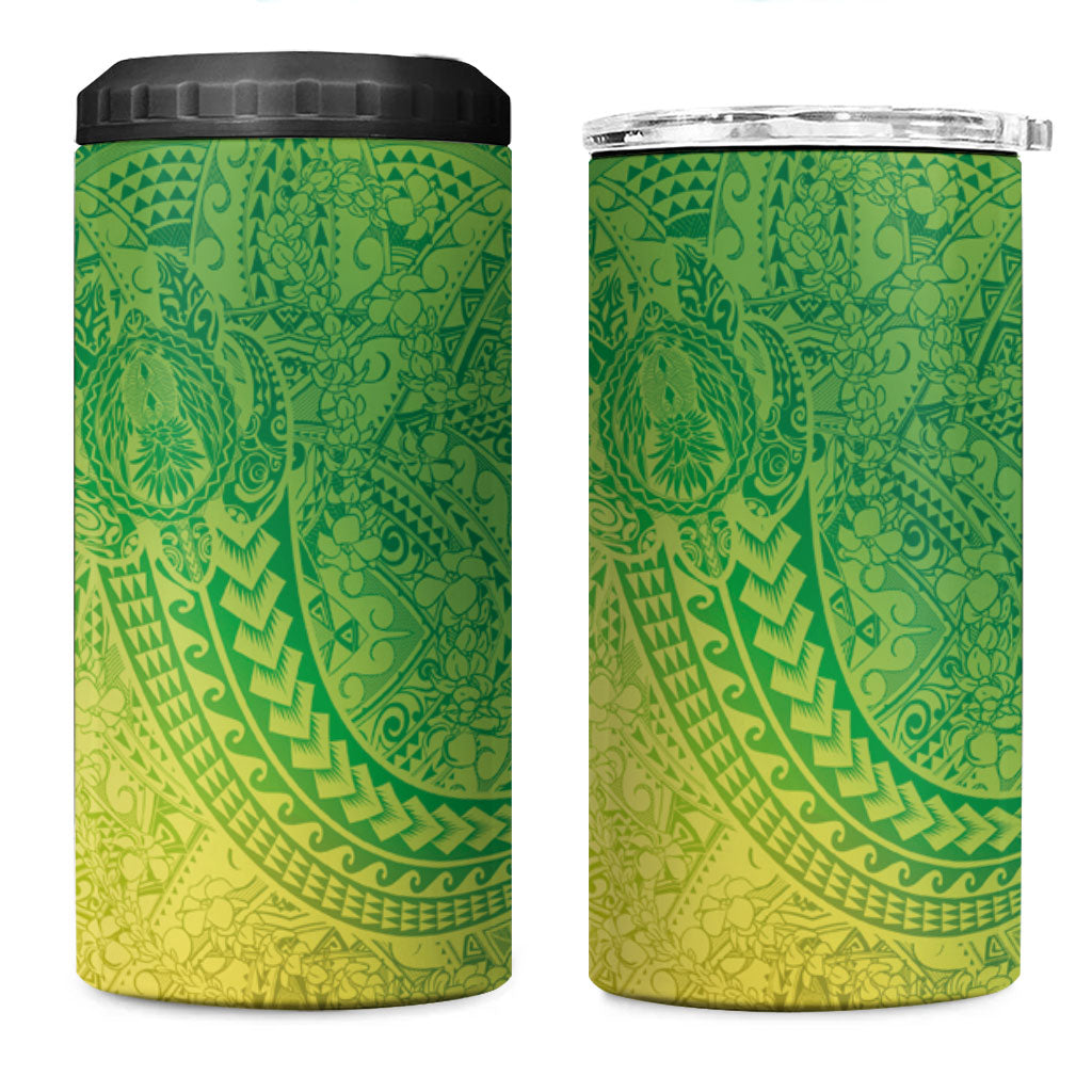 Hawaiian Turtles and Leis 4 in 1 Can Cooler Tumbler Tribal Kakau Pattern Fresh Summer Vibe LT03 One Size: 16 oz Green - Polynesian Pride