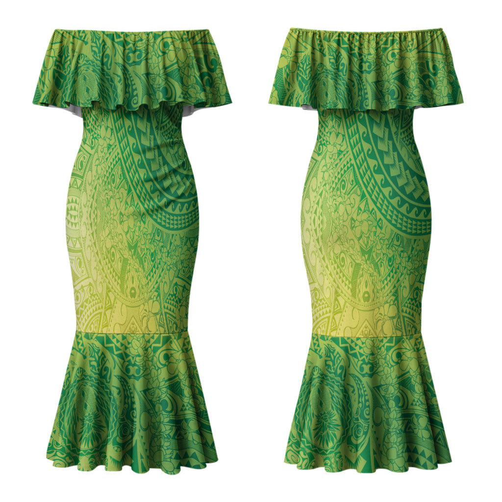 Hawaiian Turtles and Leis Couples Matching Mermaid Dress and Hawaiian Shirt Tribal Kakau Pattern Fresh Summer Vibe LT03 - Polynesian Pride