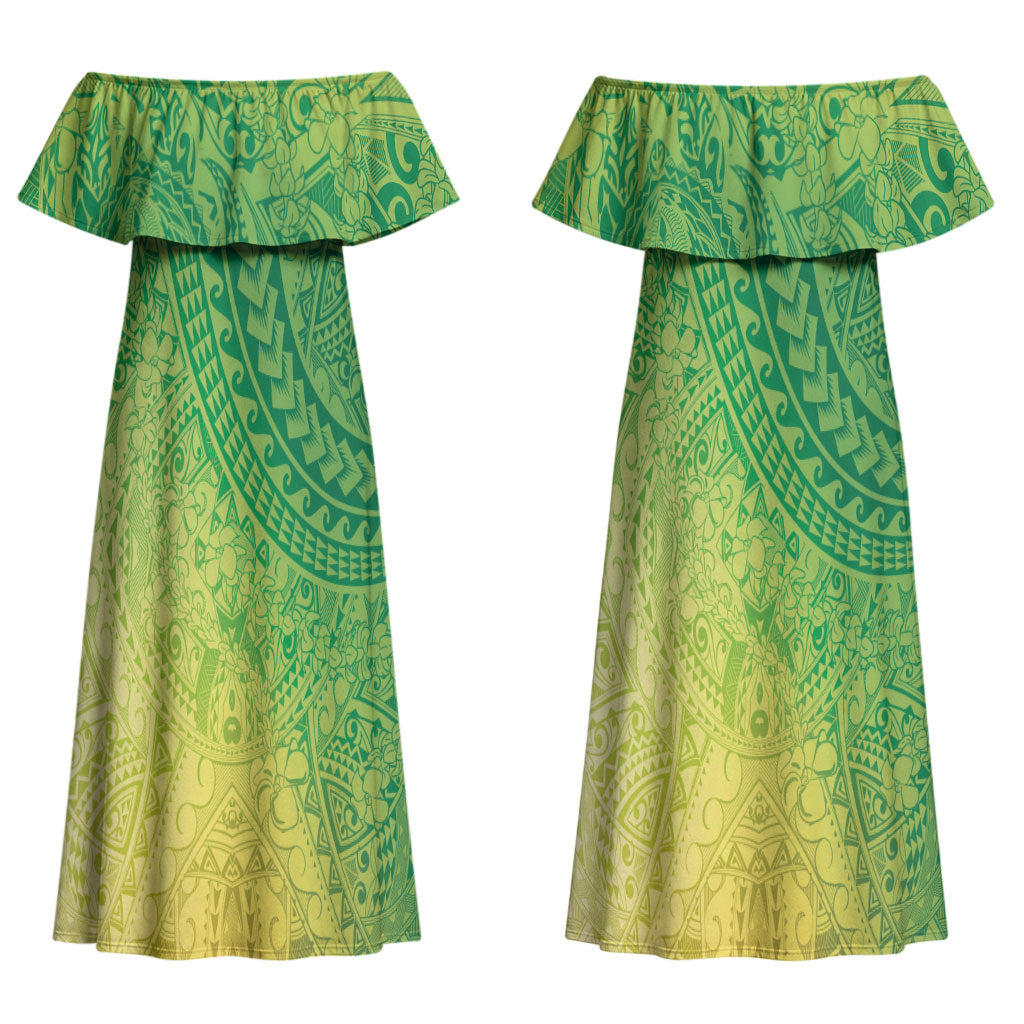 Hawaiian Turtles and Leis Couples Matching Off Shoulder Maxi Dress and Hawaiian Shirt Tribal Kakau Pattern Fresh Summer Vibe LT03 - Polynesian Pride
