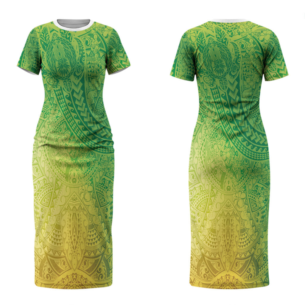 Hawaiian Turtles and Leis Couples Matching Short Sleeve Bodycon Dress and Long Sleeve Button Shirt Tribal Kakau Pattern Fresh Summer Vibe LT03 - Polynesian Pride
