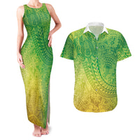Hawaiian Turtles and Leis Couples Matching Tank Maxi Dress and Hawaiian Shirt Tribal Kakau Pattern Fresh Summer Vibe