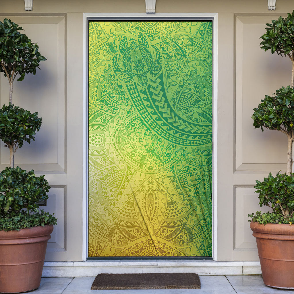 Hawaiian Turtles and Leis Door Cover Tribal Kakau Pattern Fresh Summer Vibe LT03 Green - Polynesian Pride