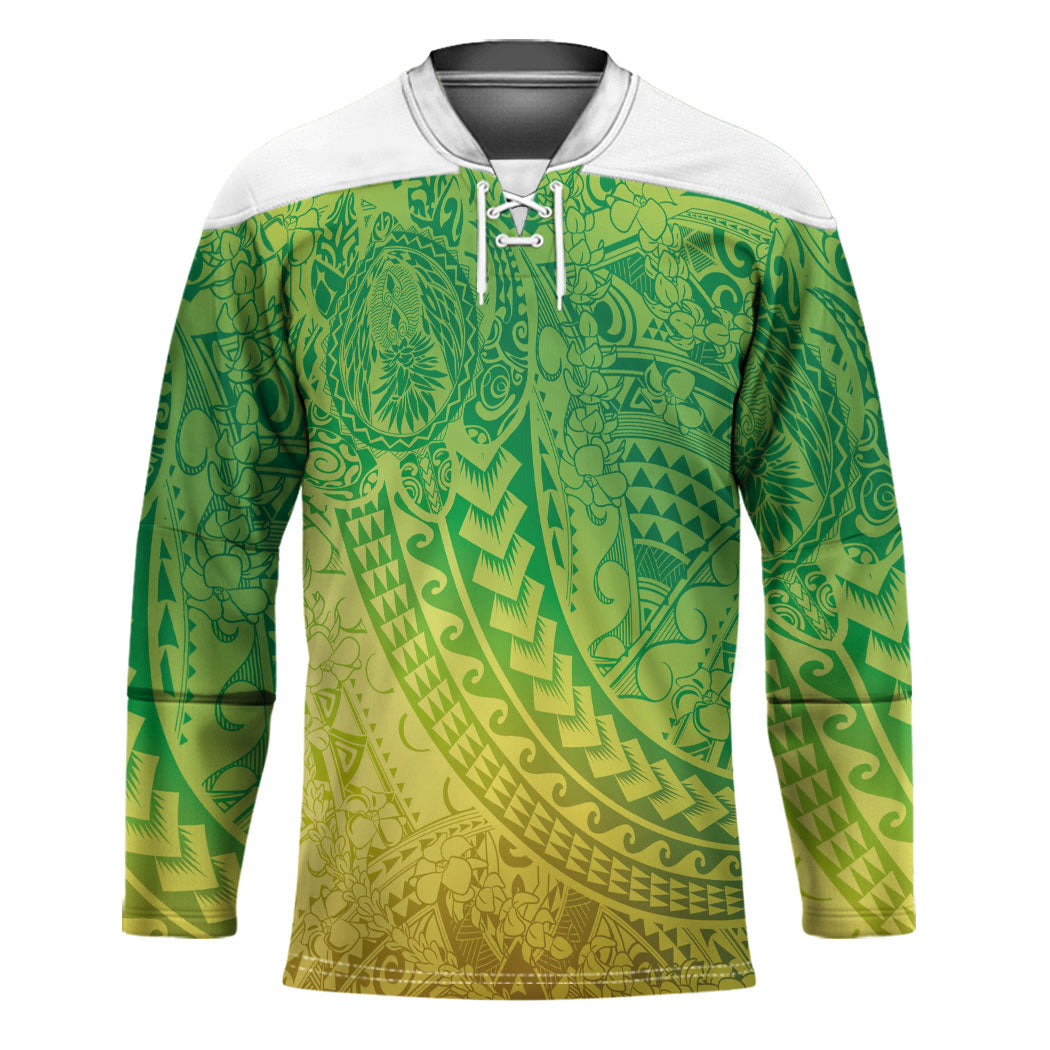 Hawaiian Turtles and Leis Hockey Jersey Tribal Kakau Pattern Fresh Summer Vibe LT03 Unisex Green - Polynesian Pride
