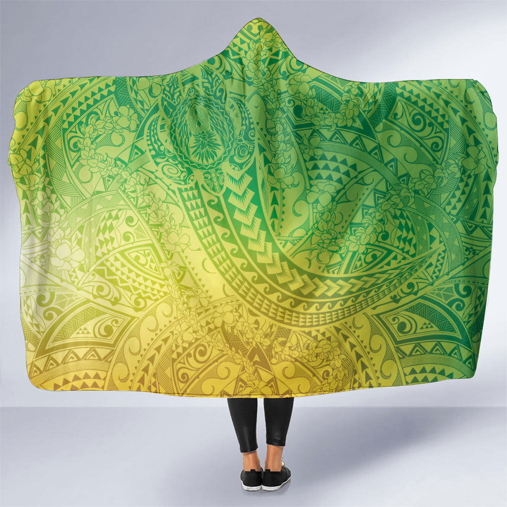 Hawaiian Turtles and Leis Hooded Blanket Tribal Kakau Pattern Fresh Summer Vibe LT03 One Size Green - Polynesian Pride