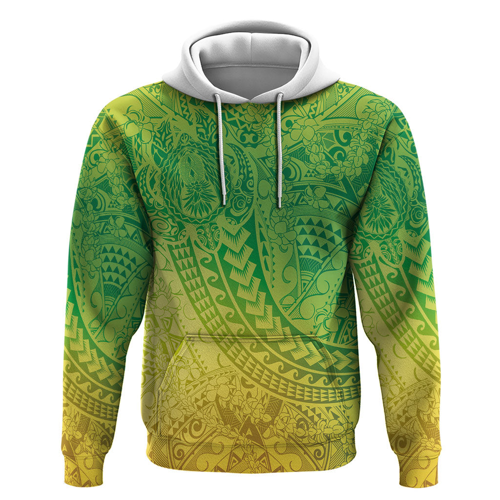 Hawaiian Turtles and Leis Hoodie Tribal Kakau Pattern Fresh Summer Vibe LT03 Pullover Hoodie Green - Polynesian Pride