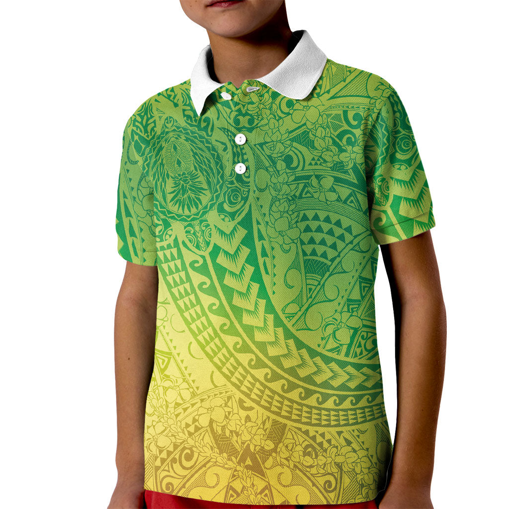 Hawaiian Turtles and Leis Kid Polo Shirt Tribal Kakau Pattern Fresh Summer Vibe LT03 Kid Green - Polynesian Pride