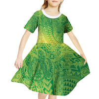 Hawaiian Turtles and Leis Kid Short Sleeve Dress Tribal Kakau Pattern Fresh Summer Vibe