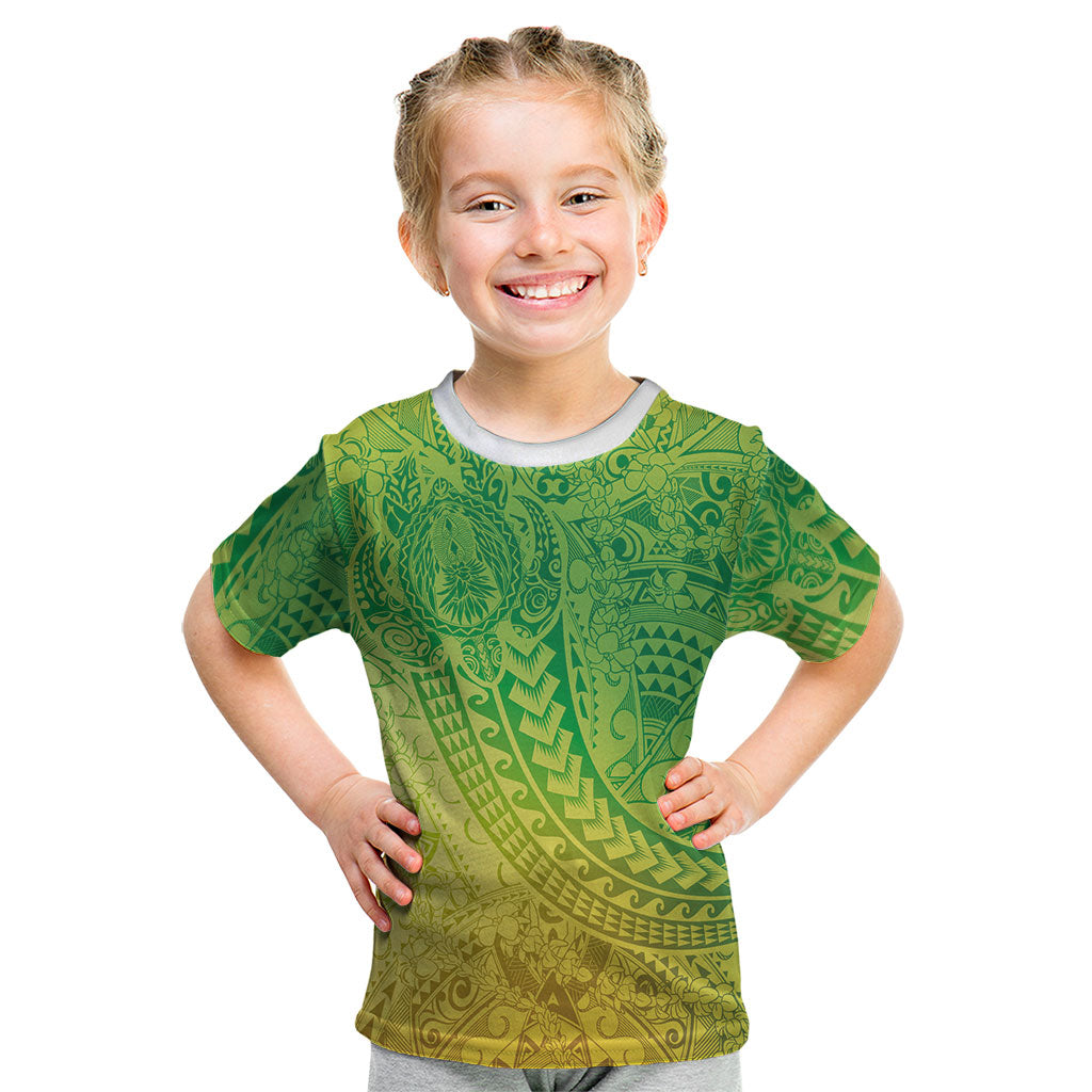 Hawaiian Turtles and Leis Kid T Shirt Tribal Kakau Pattern Fresh Summer Vibe LT03 Green - Polynesian Pride