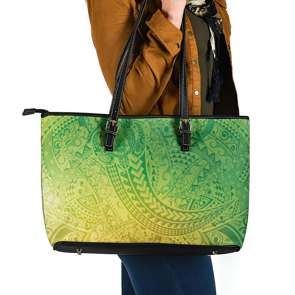 Hawaiian Turtles and Leis Leather Tote Bag Tribal Kakau Pattern Fresh Summer Vibe LT03 - Polynesian Pride