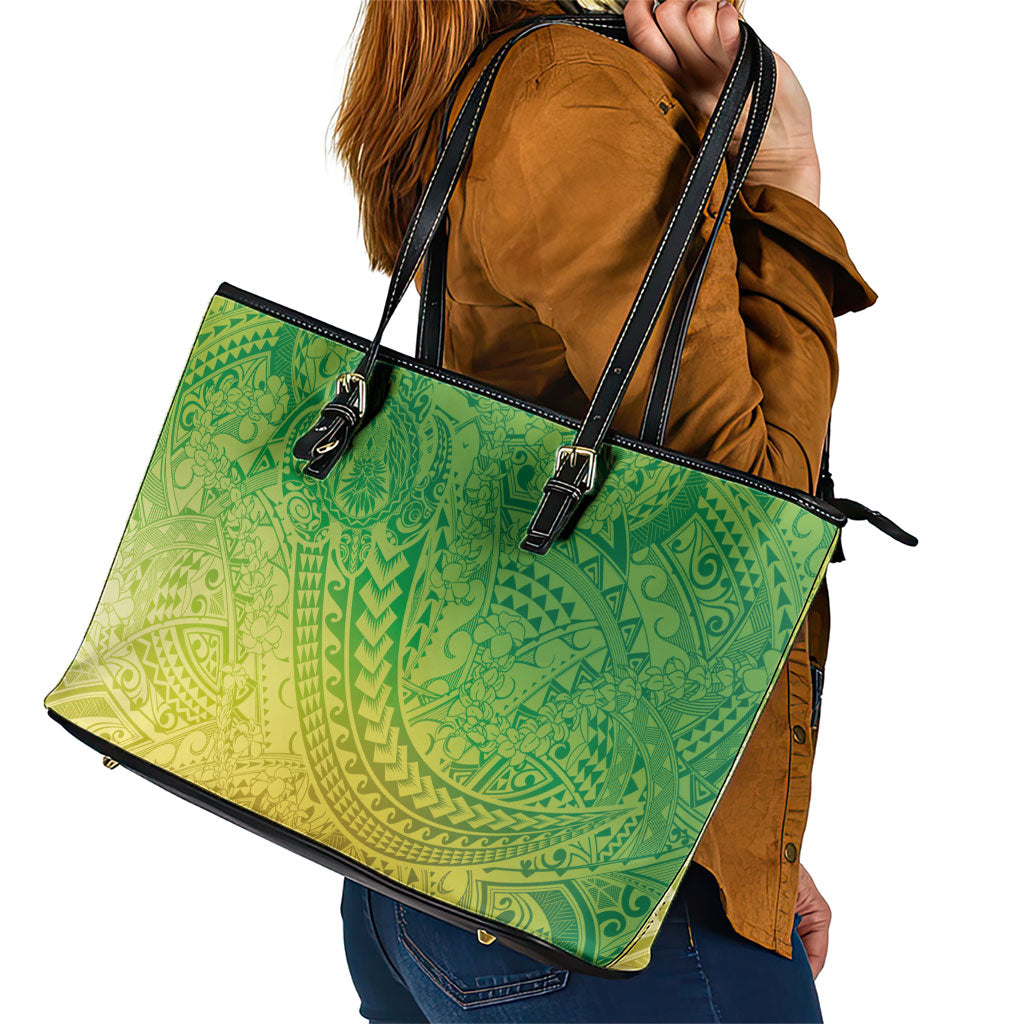 Hawaiian Turtles and Leis Leather Tote Bag Tribal Kakau Pattern Fresh Summer Vibe LT03 - Polynesian Pride