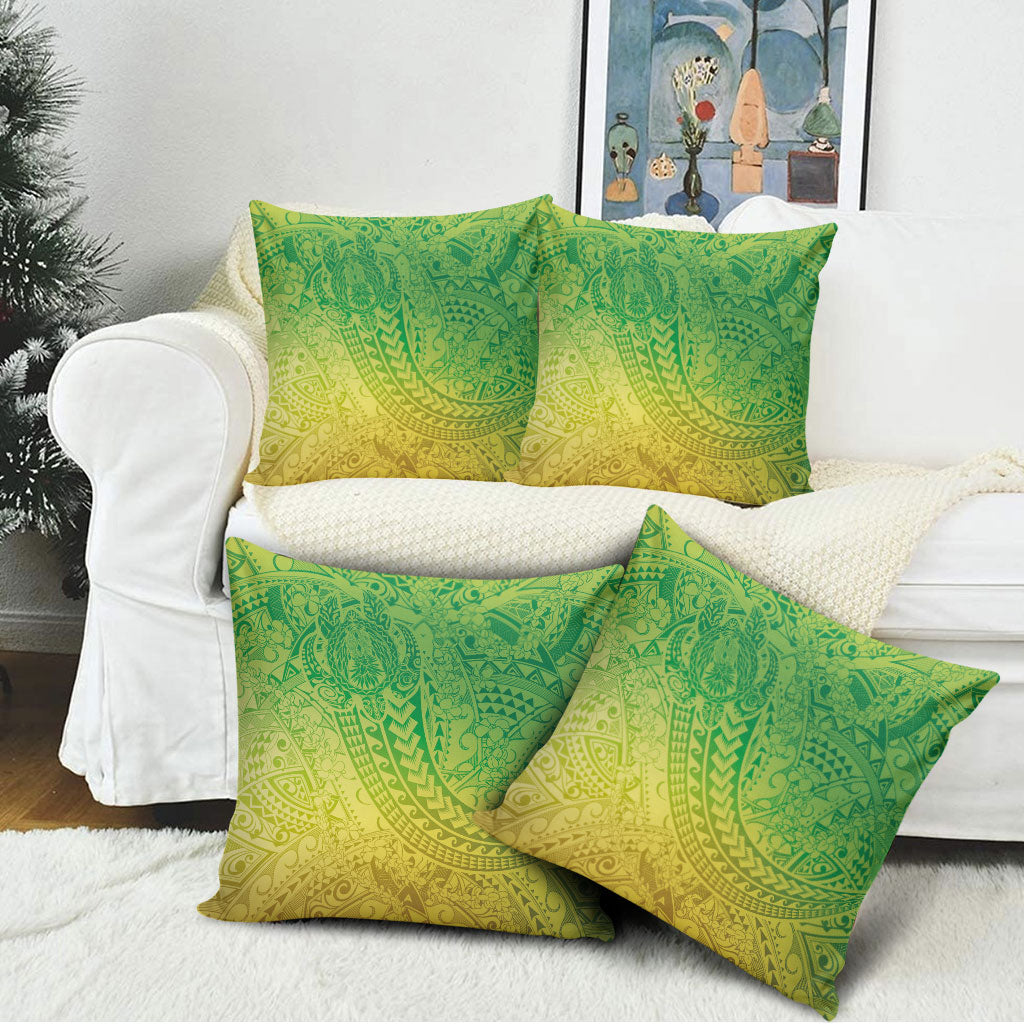 Hawaiian Turtles and Leis Pillow Cover Tribal Kakau Pattern Fresh Summer Vibe