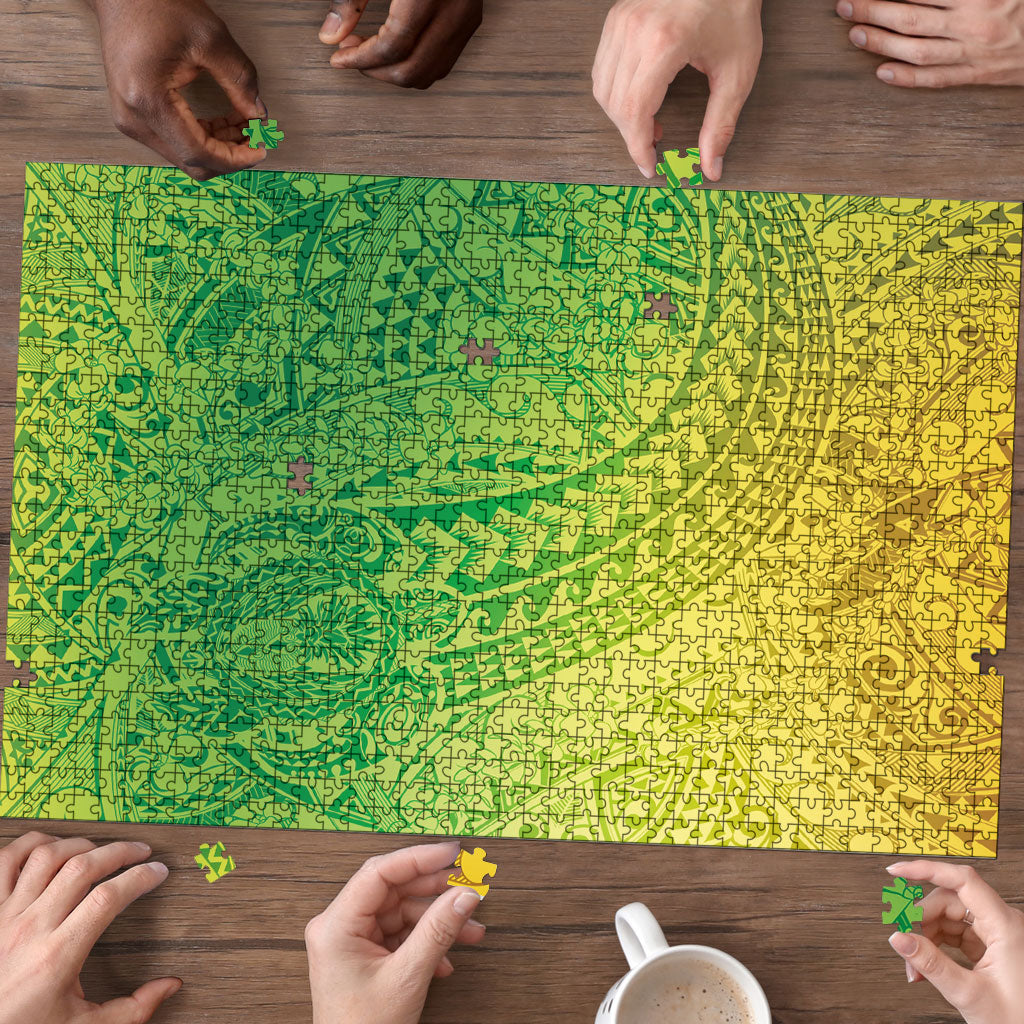 Hawaiian Turtles and Leis Puzzle Tribal Kakau Pattern Fresh Summer Vibe