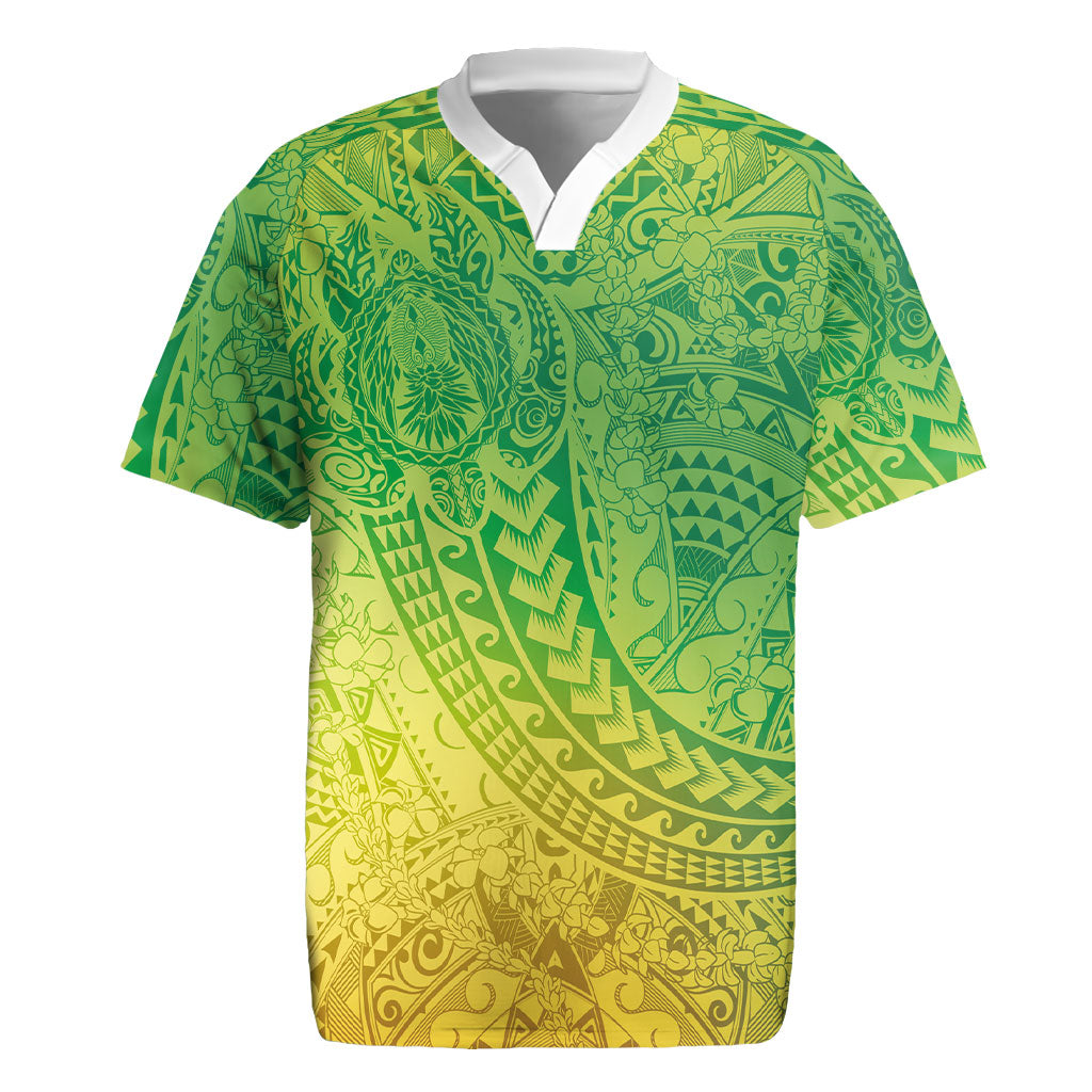 Hawaiian Turtles and Leis Rugby Jersey Tribal Kakau Pattern Fresh Summer Vibe LT03 Green - Polynesian Pride