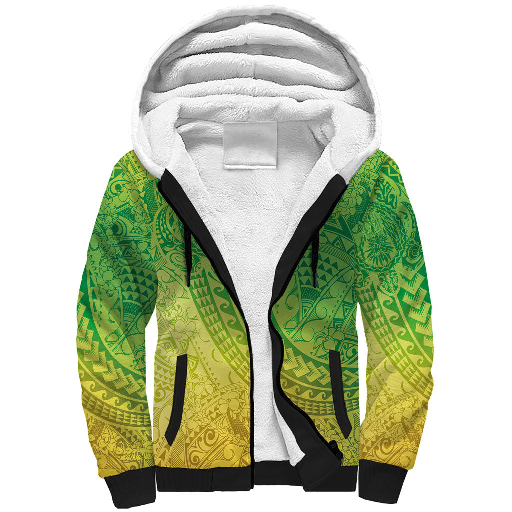 Hawaiian Turtles and Leis Sherpa Hoodie Tribal Kakau Pattern Fresh Summer Vibe LT03 Unisex Green - Polynesian Pride