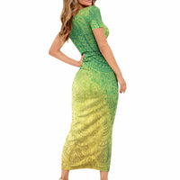 Hawaiian Turtles and Leis Short Sleeve Bodycon Dress Tribal Kakau Pattern Fresh Summer Vibe LT03 - Polynesian Pride