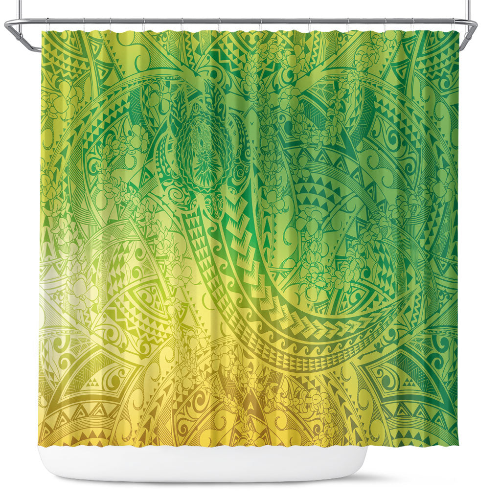 Hawaiian Turtles and Leis Shower Curtain Tribal Kakau Pattern Fresh Summer Vibe LT03 Green - Polynesian Pride