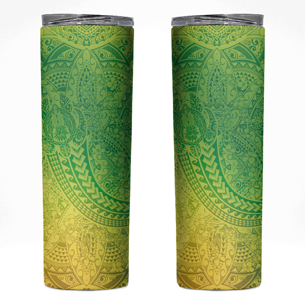 Hawaiian Turtles and Leis Skinny Tumbler Tribal Kakau Pattern Fresh Summer Vibe LT03 Green - Polynesian Pride