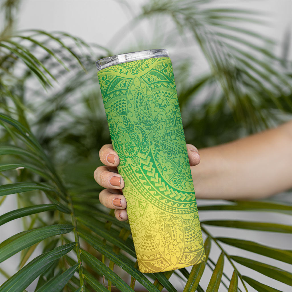Hawaiian Turtles and Leis Skinny Tumbler Tribal Kakau Pattern Fresh Summer Vibe