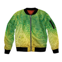 Hawaiian Turtles and Leis Sleeve Zip Bomber Jacket Tribal Kakau Pattern Fresh Summer Vibe
