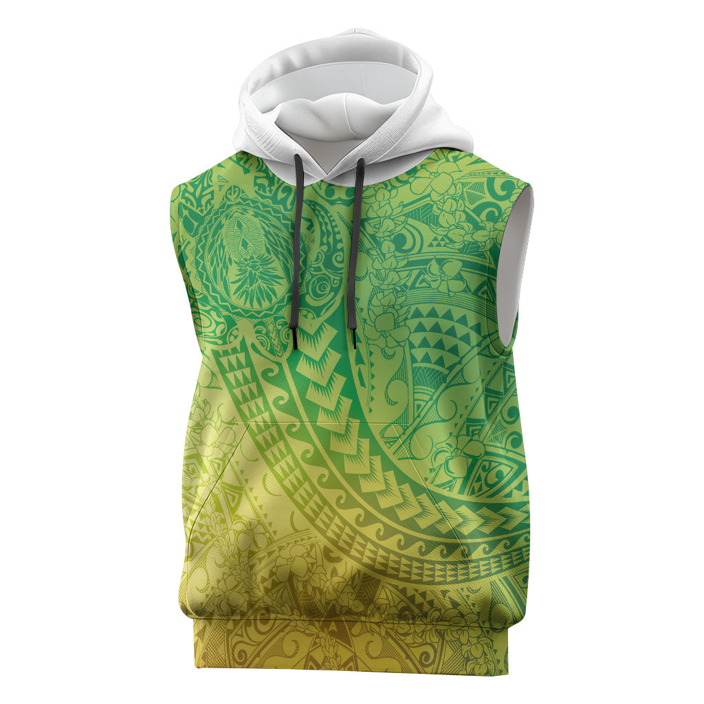 Hawaiian Turtles and Leis Sleeveless Hoodie Tribal Kakau Pattern Fresh Summer Vibe LT03 Green - Polynesian Pride