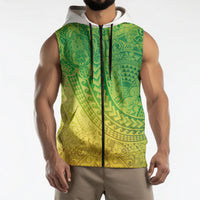Hawaiian Turtles and Leis Sleeveless Zip Hoodie Tribal Kakau Pattern Fresh Summer Vibe