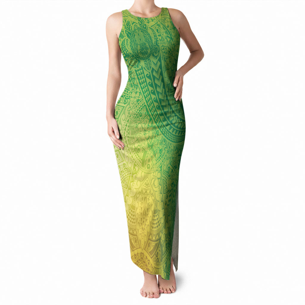 Hawaiian Turtles and Leis Tank Maxi Dress Tribal Kakau Pattern Fresh Summer Vibe LT03 Women Green - Polynesian Pride