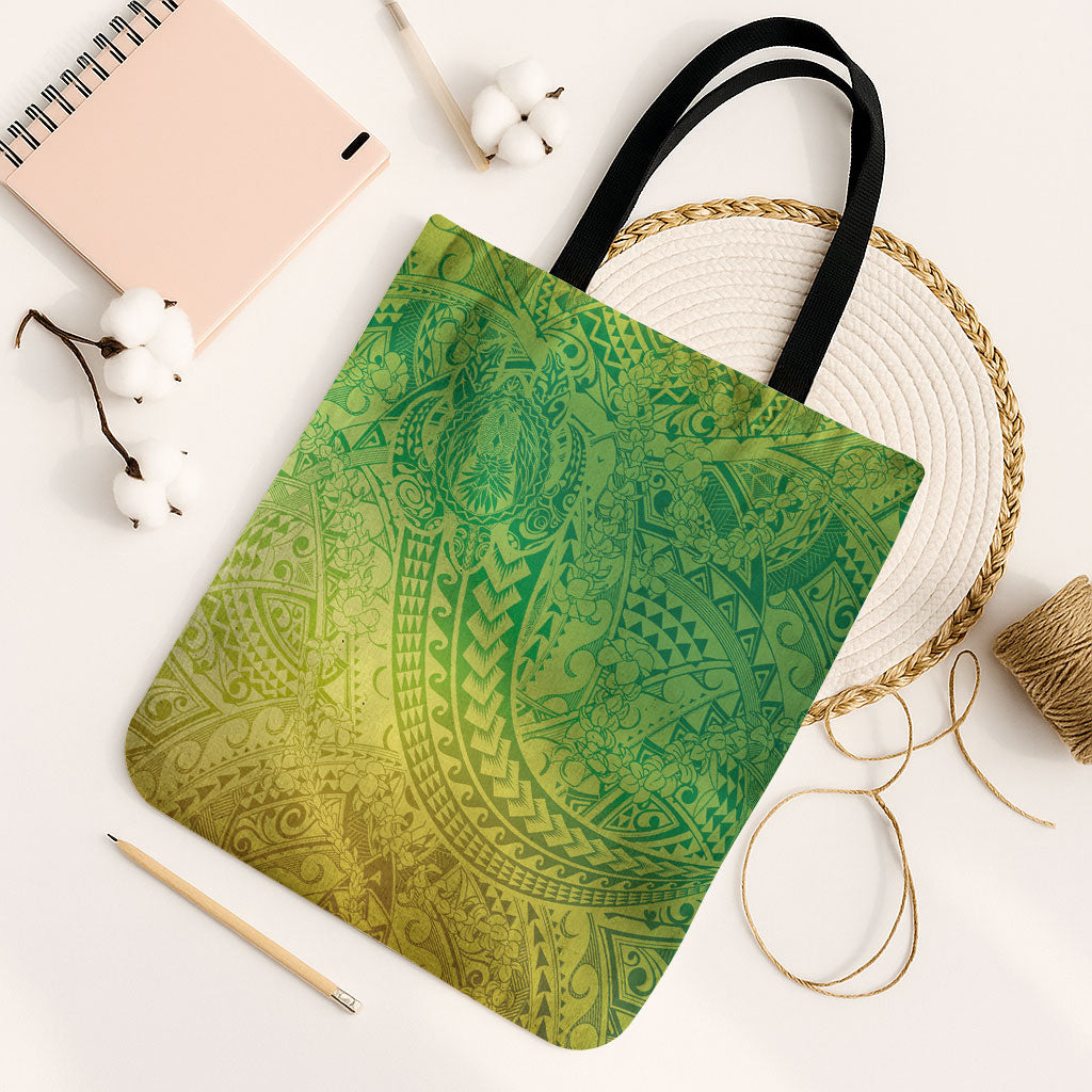 Hawaiian Turtles and Leis Tote Bag Tribal Kakau Pattern Fresh Summer Vibe LT03 Black Strap One Size Green - Polynesian Pride