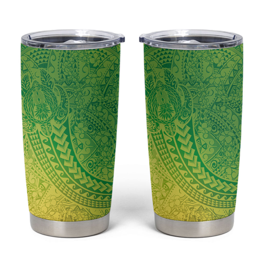 Hawaiian Turtles and Leis Tumbler Cup Tribal Kakau Pattern Fresh Summer Vibe LT03 Green - Polynesian Pride