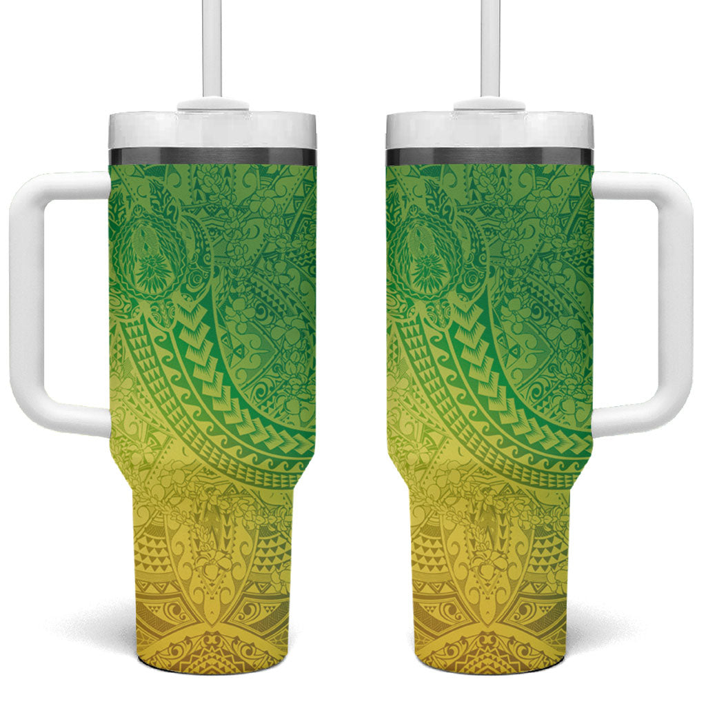 Hawaiian Turtles and Leis Tumbler With Handle Tribal Kakau Pattern Fresh Summer Vibe LT03 One Size: 40 oz Green - Polynesian Pride