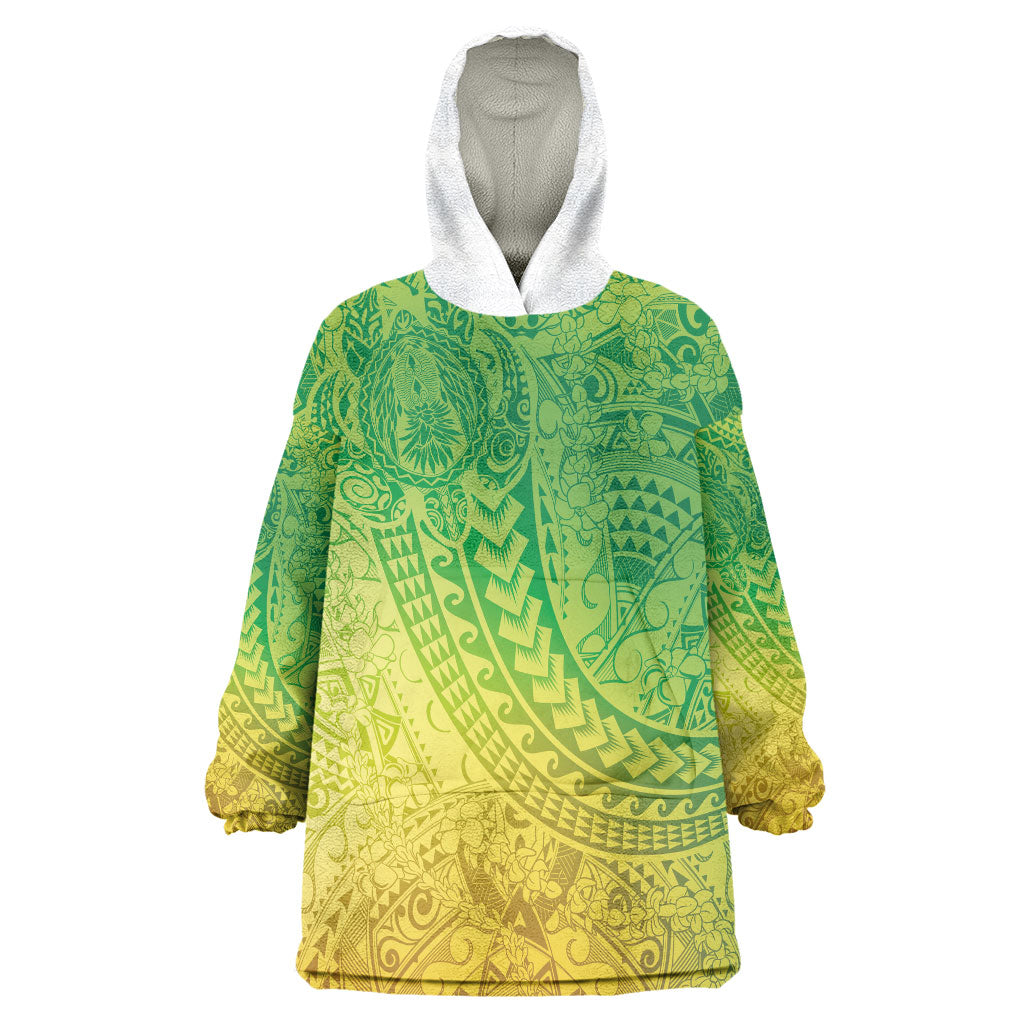 Hawaiian Turtles and Leis Wearable Blanket Hoodie Tribal Kakau Pattern Fresh Summer Vibe LT03 One Size Green - Polynesian Pride
