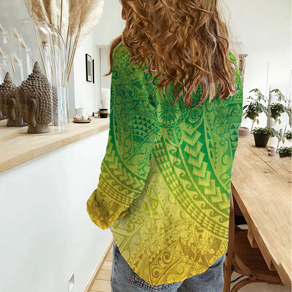 Hawaiian Turtles and Leis Women Casual Shirt Tribal Kakau Pattern Fresh Summer Vibe