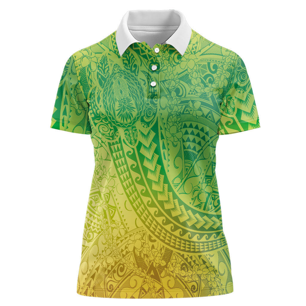 Hawaiian Turtles and Leis Women Polo Shirt Tribal Kakau Pattern Fresh Summer Vibe LT03 Female Green - Polynesian Pride