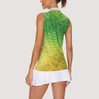 Hawaiian Turtles and Leis Women Sleeveless Polo Shirt Tribal Kakau Pattern Fresh Summer Vibe