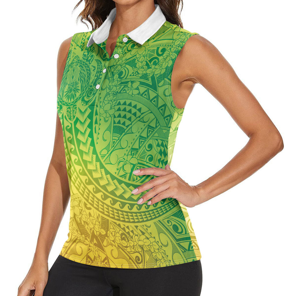 Hawaiian Turtles and Leis Women Sleeveless Polo Shirt Tribal Kakau Pattern Fresh Summer Vibe