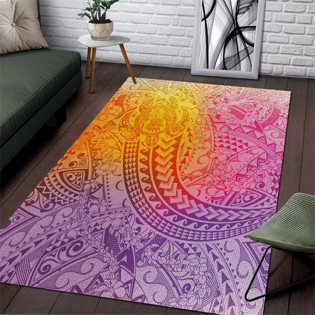 Hawaiian Turtles and Leis Area Rug Tribal Kakau Pattern Magical Rainbow Sky LT03 Multicolor - Polynesian Pride