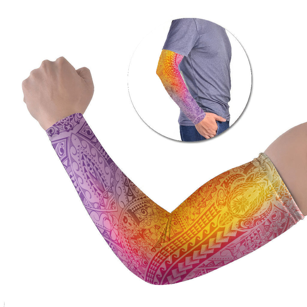 Hawaiian Turtles and Leis Arm Sleeves Tribal Kakau Pattern Magical Rainbow Sky LT03 Set of 2 Multicolor - Polynesian Pride